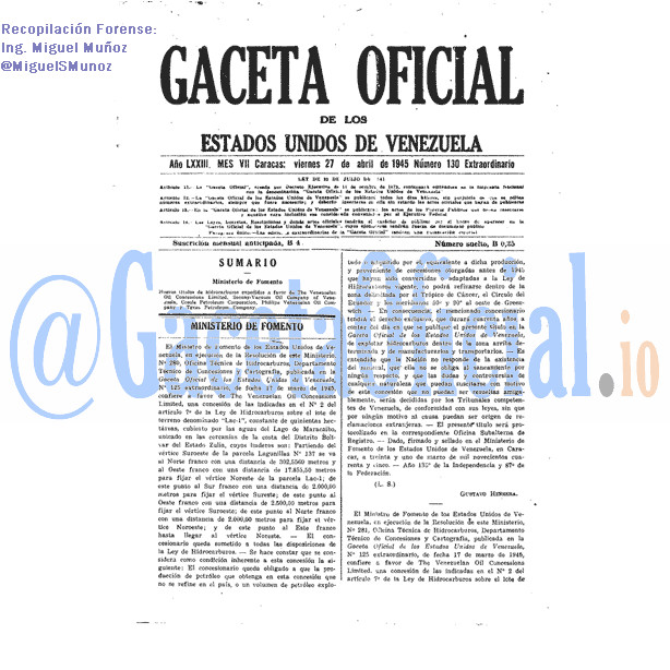 Gaceta Oficial 130 del 27 Abril 1945