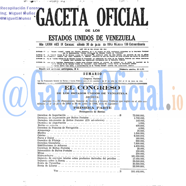 Gaceta Oficial 136 del 30 Junio 1945