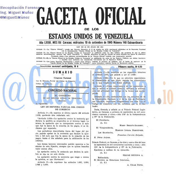Gaceta Oficial 148 del 19 Septiembre 1945