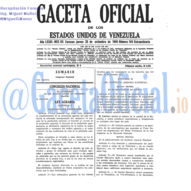 Gaceta Oficial 149 del 20 Septiembre 1945