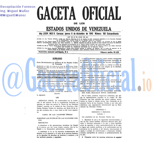 Gaceta Oficial 160 del 6 Diciembre 1945