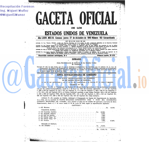 Gaceta Oficial 163 del 27 Diciembre 1945