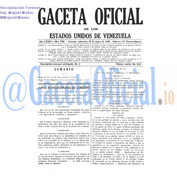 Gaceta Oficial 177 del 29 Mayo 1946