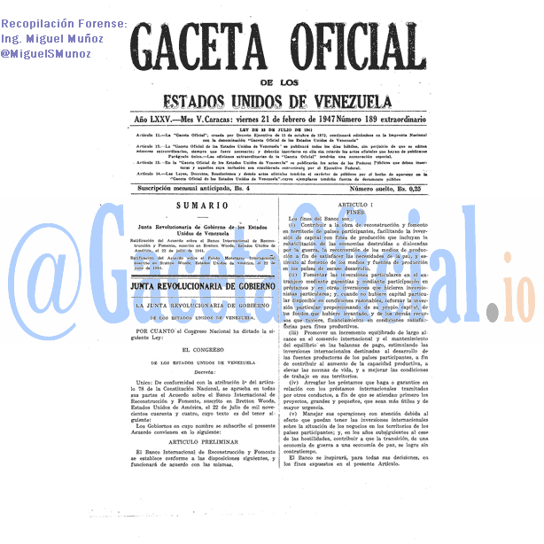 Gaceta Oficial 189 del 21 Febrero 1947