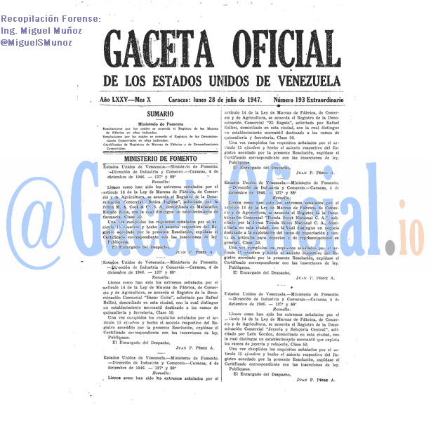 Gaceta Oficial 193 del 28 Julio 1947
