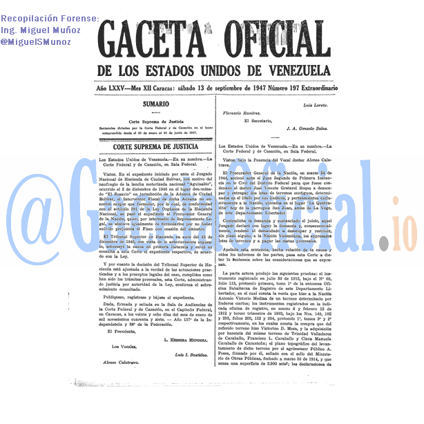 Gaceta Oficial 197 del 13 Septiembre 1947