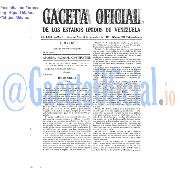 Gaceta Oficial 200 del 3 Noviembre 1947