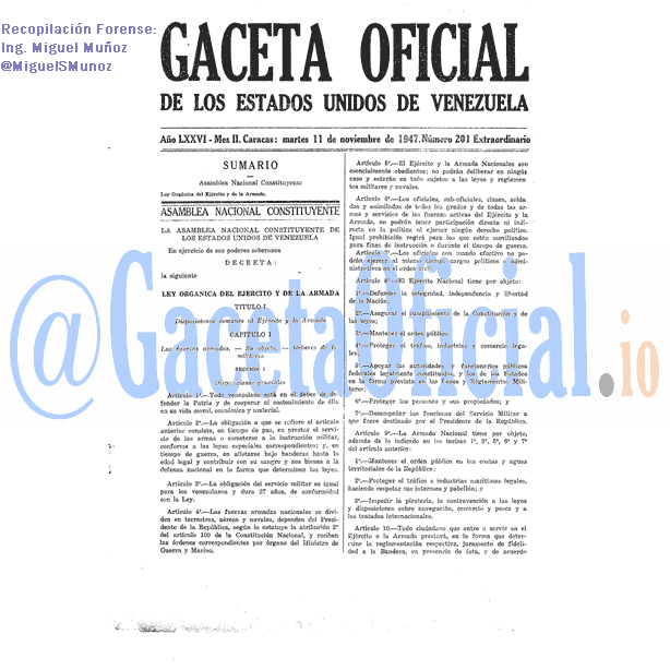 Gaceta Oficial 201 del 11 Noviembre 1947
