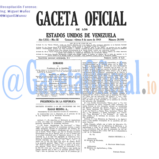 Gaceta Oficial 20996 del 8 Enero 1943