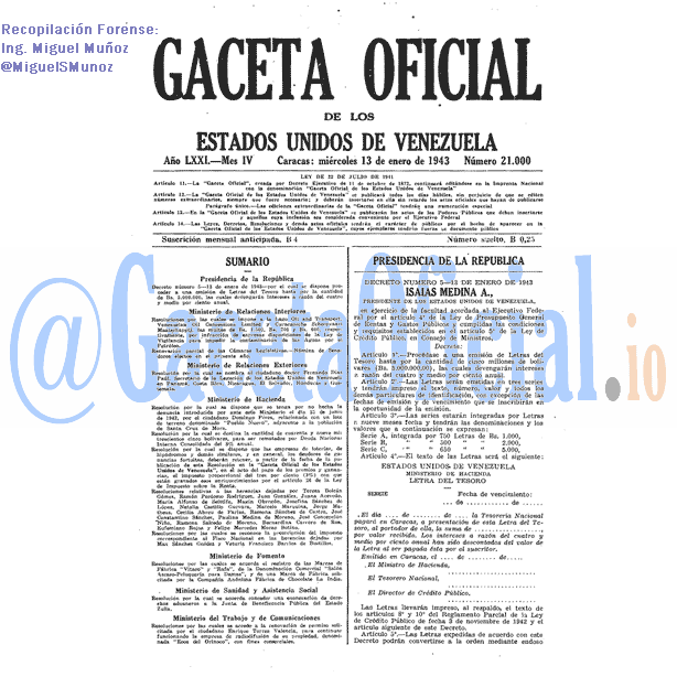 Gaceta Oficial 21000 del 13 Enero 1943