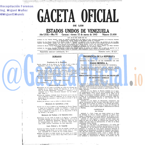 Gaceta Oficial 21050 del 12 Marzo 1943