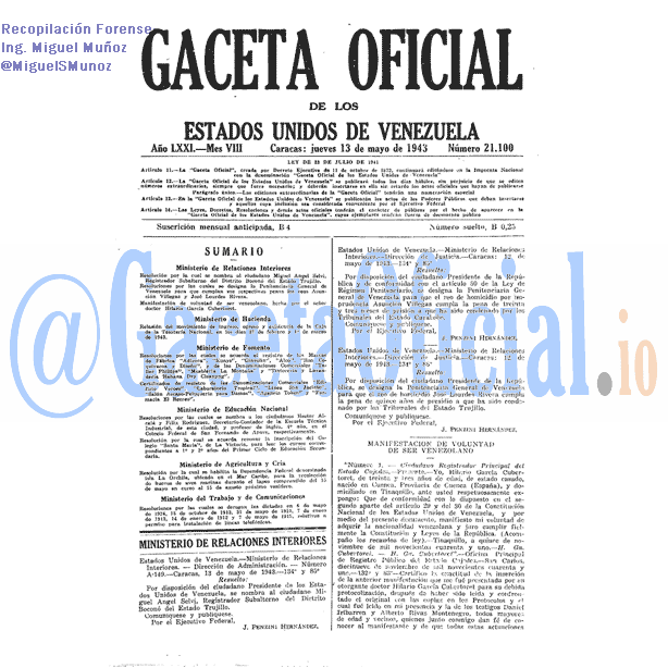 Gaceta Oficial 21100 del 13 Mayo 1943