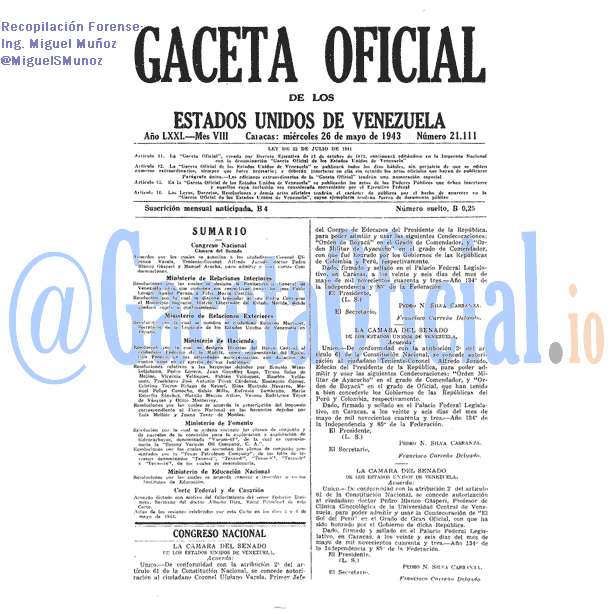 Gaceta Oficial 21111 del 26 Mayo 1943