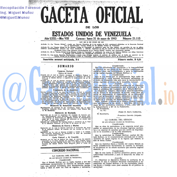 Gaceta Oficial 21115 del 31 Mayo 1943