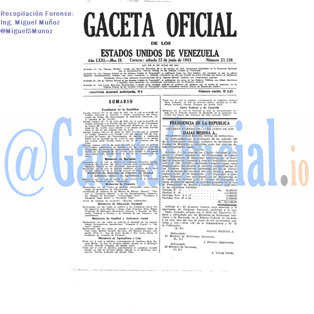 Gaceta Oficial 21126 del 12 Junio 1943