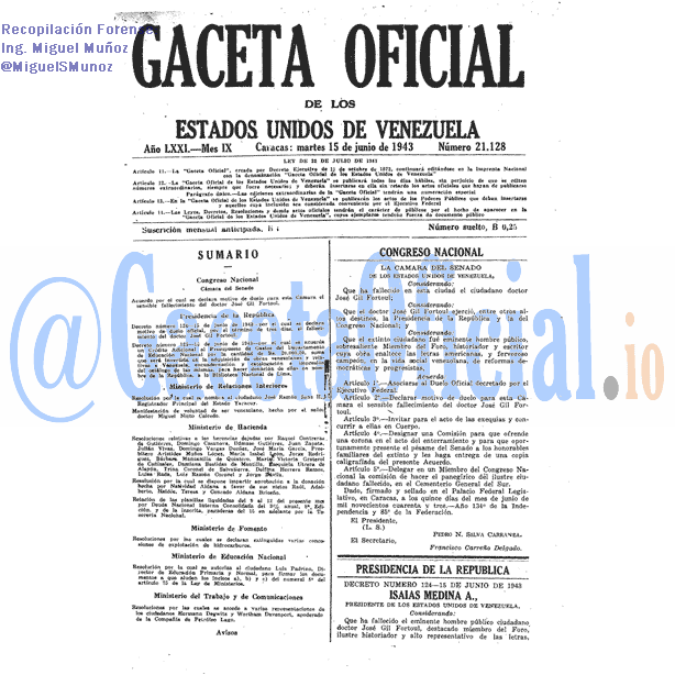 Gaceta Oficial 21128 del 15 Junio 1943