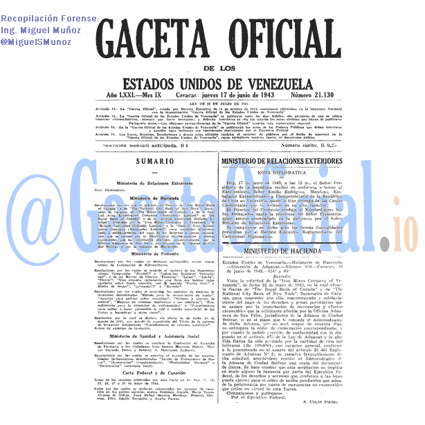 Gaceta Oficial 21130 del 17 Junio 1943