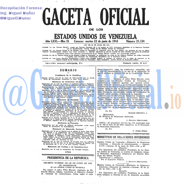 Gaceta Oficial 21134 del 22 Junio 1943