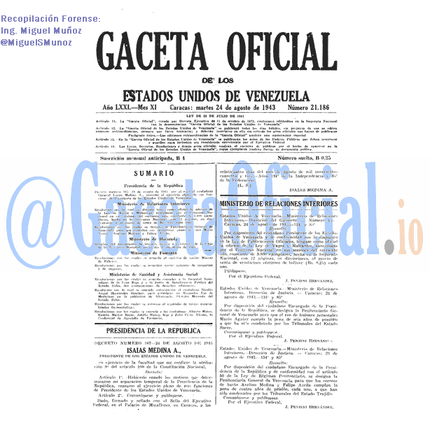 Gaceta Oficial 21186 del 24 Agosto 1943