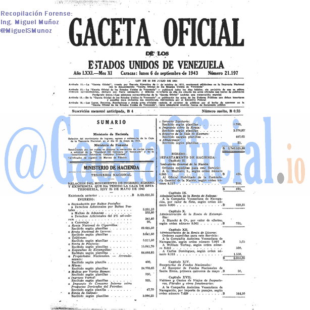Gaceta Oficial 21197 del 6 Septiembre 1943