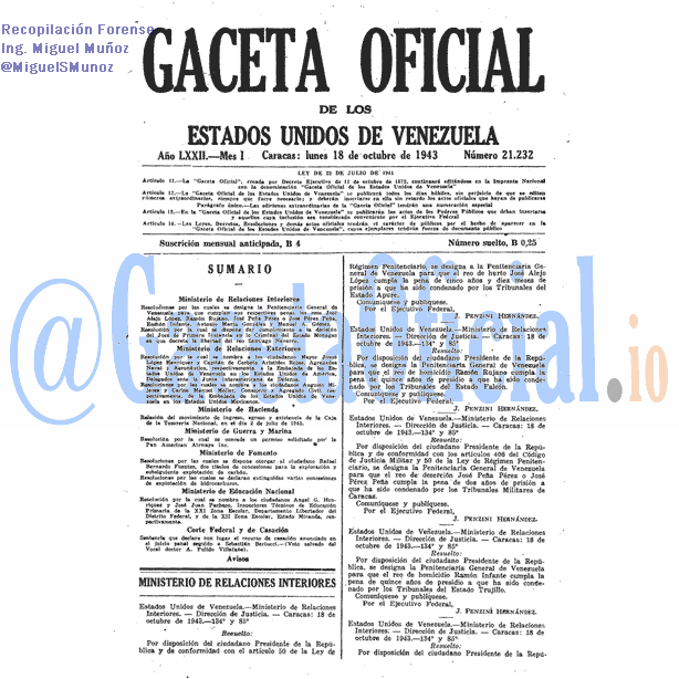 Gaceta Oficial 21232 del 18 Octubre 1943