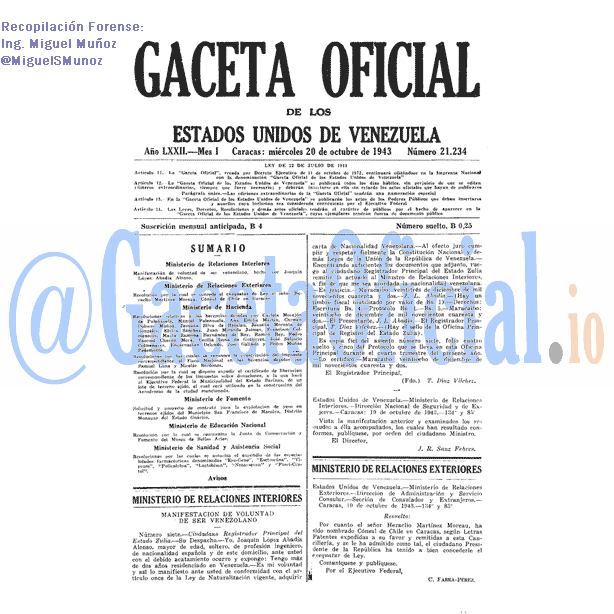 Gaceta Oficial 21234 del 20 Octubre 1943