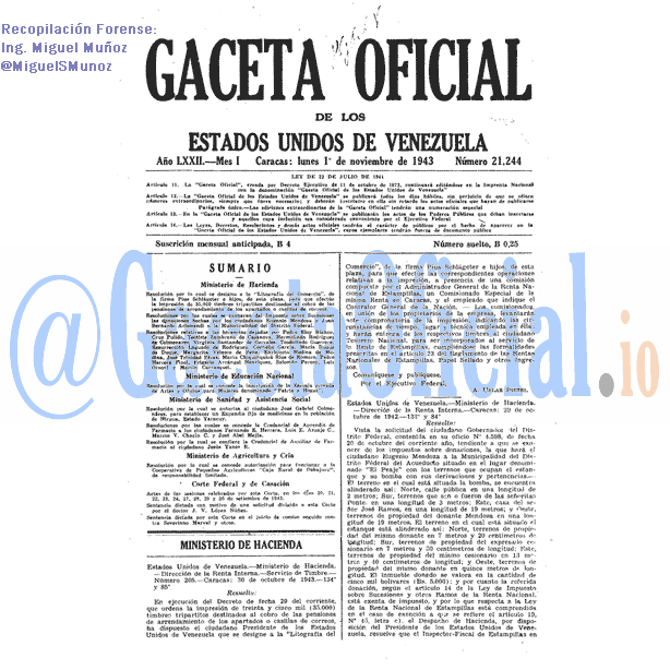 Gaceta Oficial 21244 del 1 Noviembre 1943