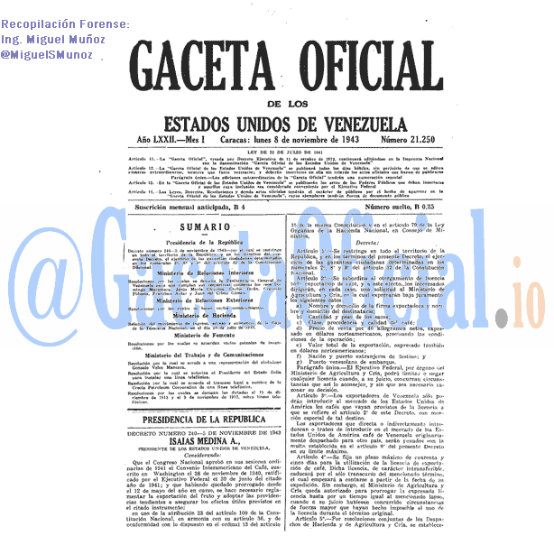 Gaceta Oficial 21250 del 8 Noviembre 1943