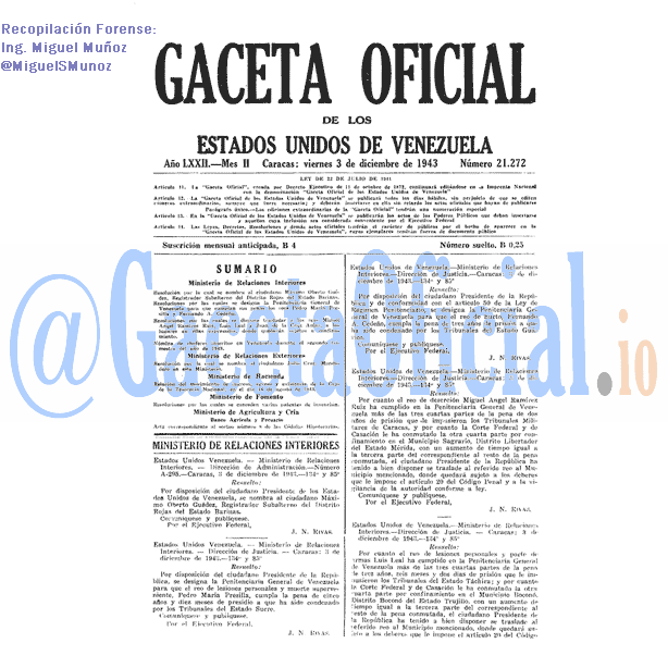 Gaceta Oficial 21272 del 3 Diciembre 1943