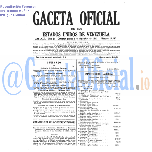 Gaceta Oficial 21277 del 9 Diciembre 1943