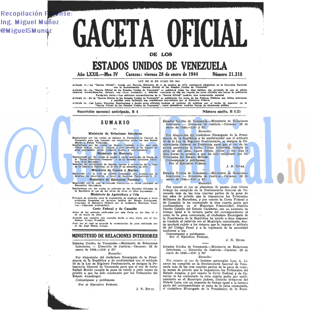 Gaceta Oficial 21318 del 28 Enero 1944