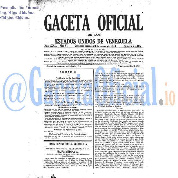Gaceta Oficial 21366 del 24 Marzo 1944
