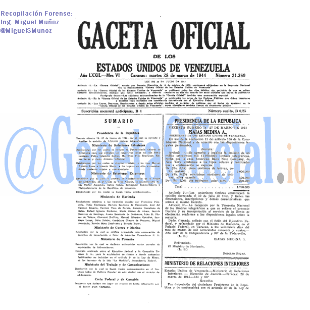 Gaceta Oficial 21369 del 28 Marzo 1944