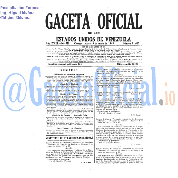 Gaceta Oficial 21607 del 9 Enero 1945