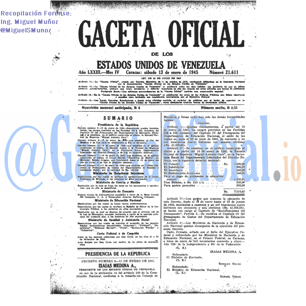 Gaceta Oficial 21611 del 13 Enero 1945