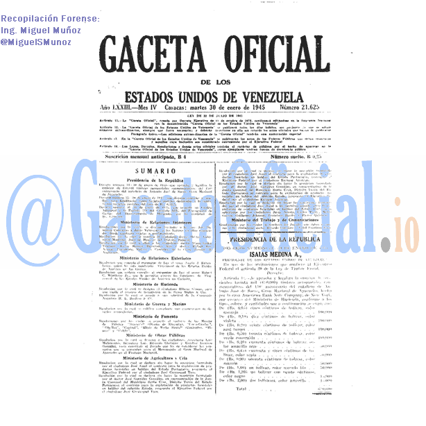 Gaceta Oficial 21625 del 30 Enero 1945