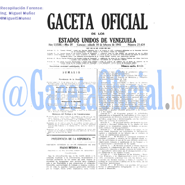 Gaceta Oficial 21634 del 10 Febrero 1945