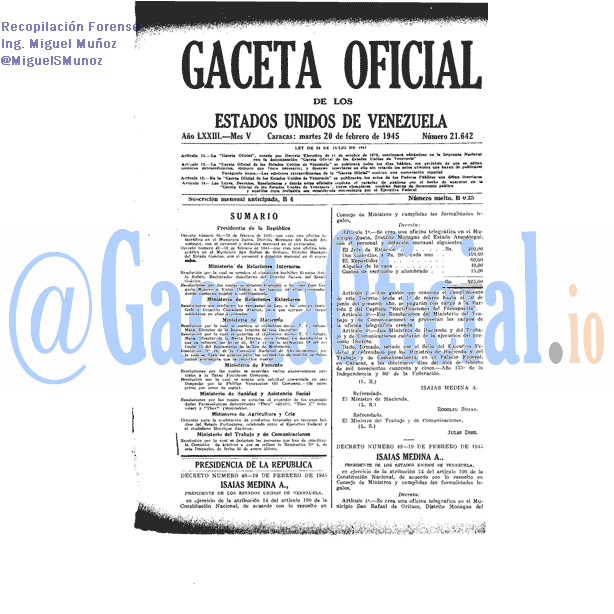 Gaceta Oficial 21642 del 20 Febrero 1945
