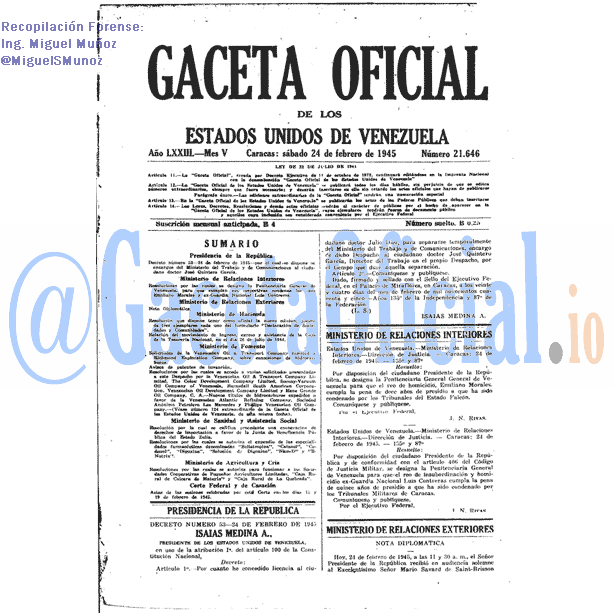 Gaceta Oficial 21646 del 24 Febrero 1945