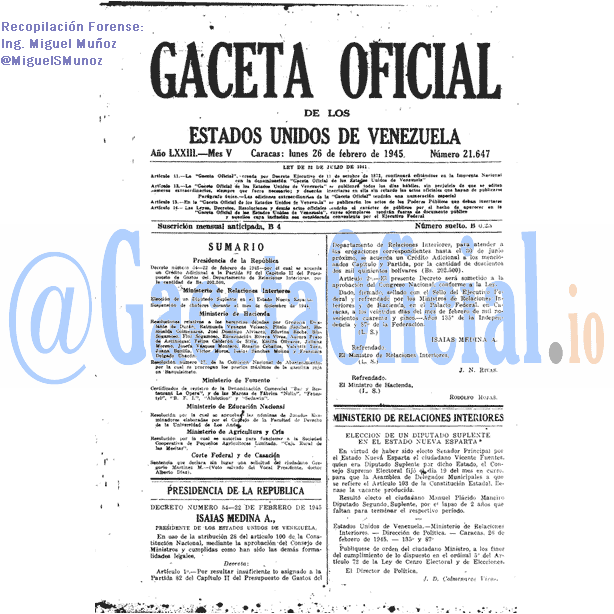 Gaceta Oficial 21647 del 26 Febrero 1945