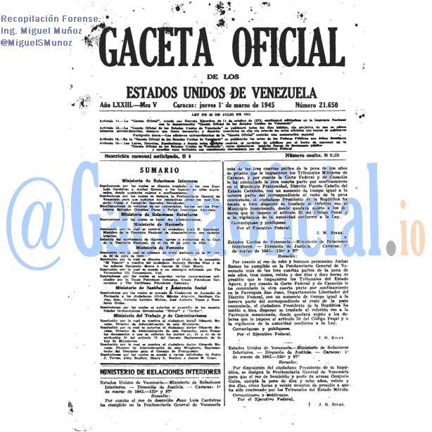 Gaceta Oficial 21650 del 1 Marzo 1945