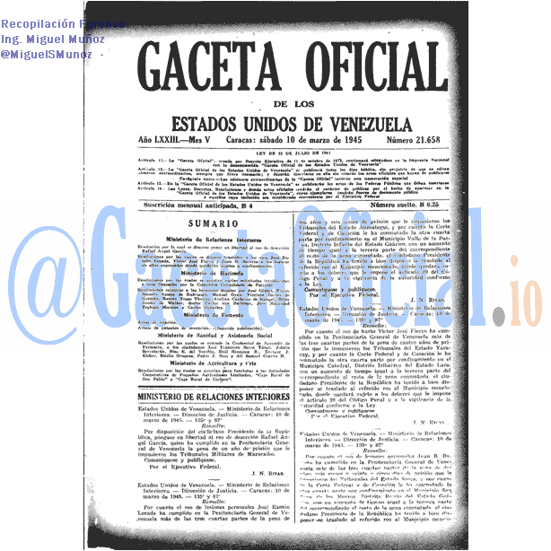 Gaceta Oficial 21658 del 10 Marzo 1945