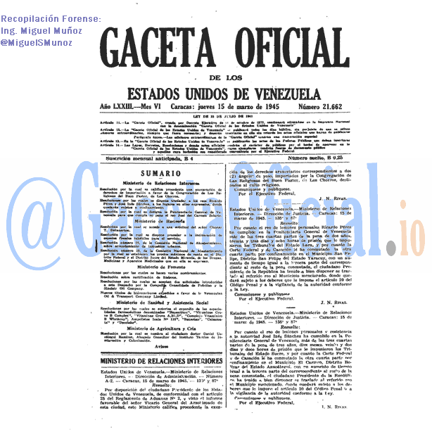 Gaceta Oficial 21662 del 15 Marzo 1945