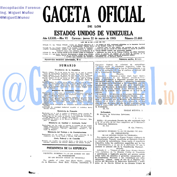 Gaceta Oficial 21668 del 22 Marzo 1945
