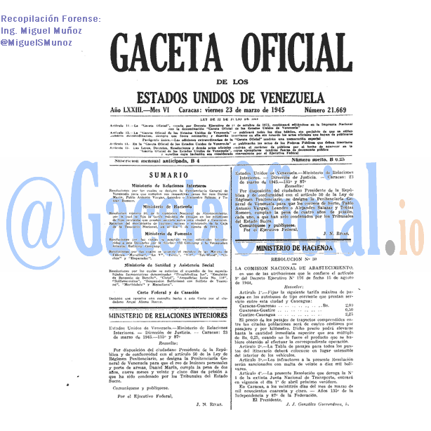 Gaceta Oficial 21669 del 23 Marzo 1945