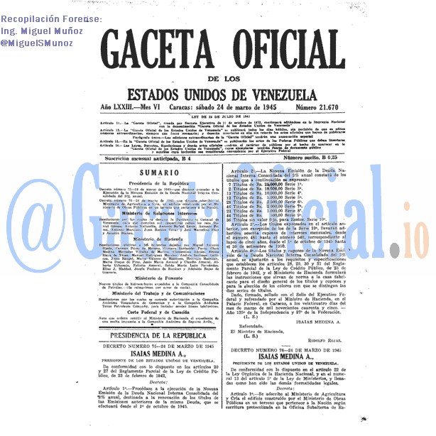 Gaceta Oficial 21670 del 24 Marzo 1945