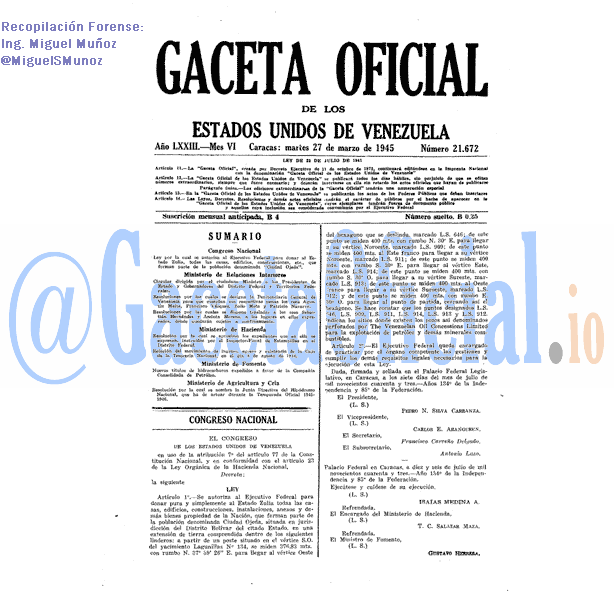 Gaceta Oficial 21672 del 27 Marzo 1945
