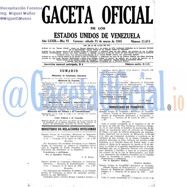 Gaceta Oficial 21674 del 31 Marzo 1945