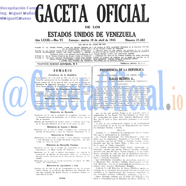 Gaceta Oficial 21682 del 10 Abril 1945
