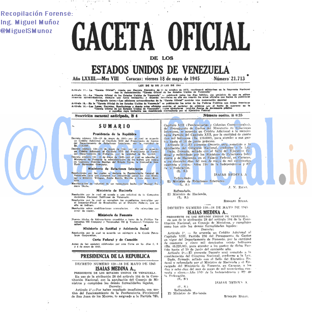 Gaceta Oficial 21713 del 18 Mayo 1945